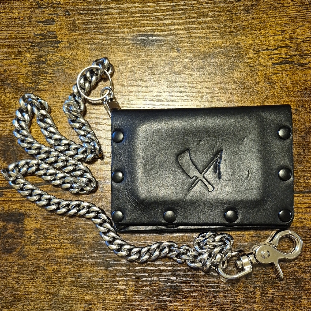 Rusty Butcher Black Leather Biker Wallet with Chain